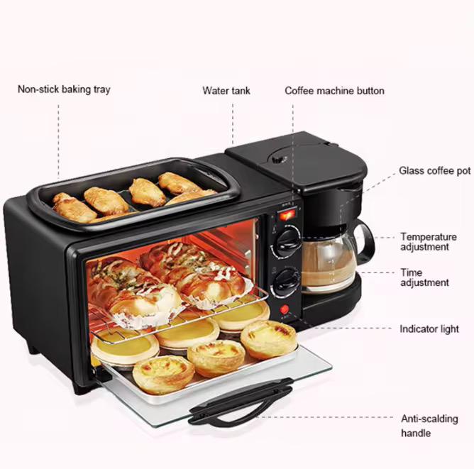 Appareil Multifonction 3-en-1 : Four, Grille-Pain & Machine à Café